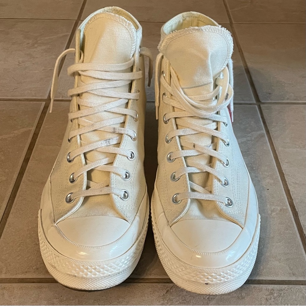 💲OLD - CDG Cream authentic retro high Converse top canvas sneakers - SIZE 11 - Picture 2 of 13